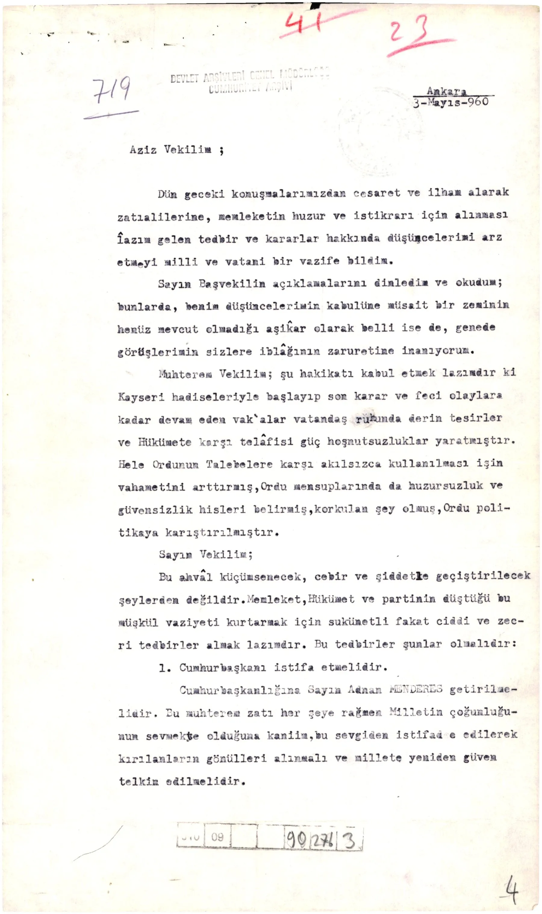 Mektubun birinci sayfası